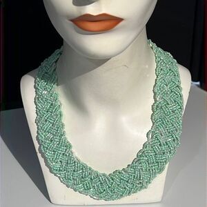Elegant Mint Green and Clear Multi-Strand Pill Bead Necklace - 17 Inches